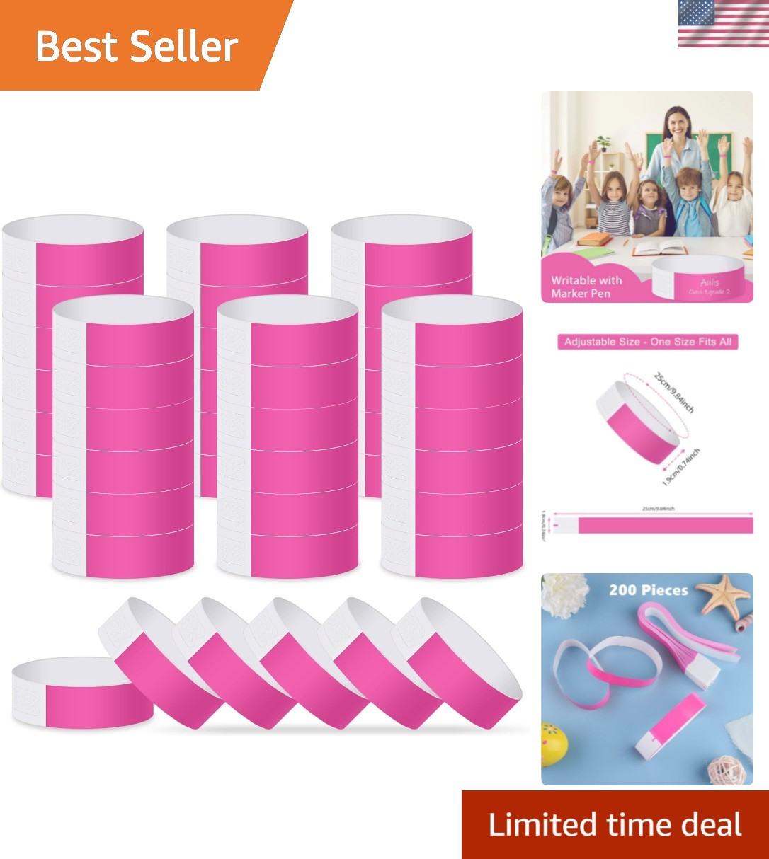 Paper Wristbands for Events 200 pcs Pink Party Wrist Bands Event Bracelets Ar...
