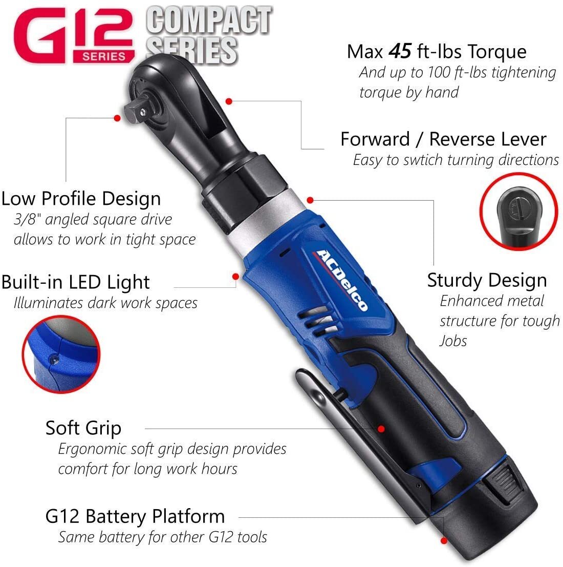 ACDelco G12 series 12V 3/8" Ratchet & Impact Wrench Combo Kit ARW1209-K14