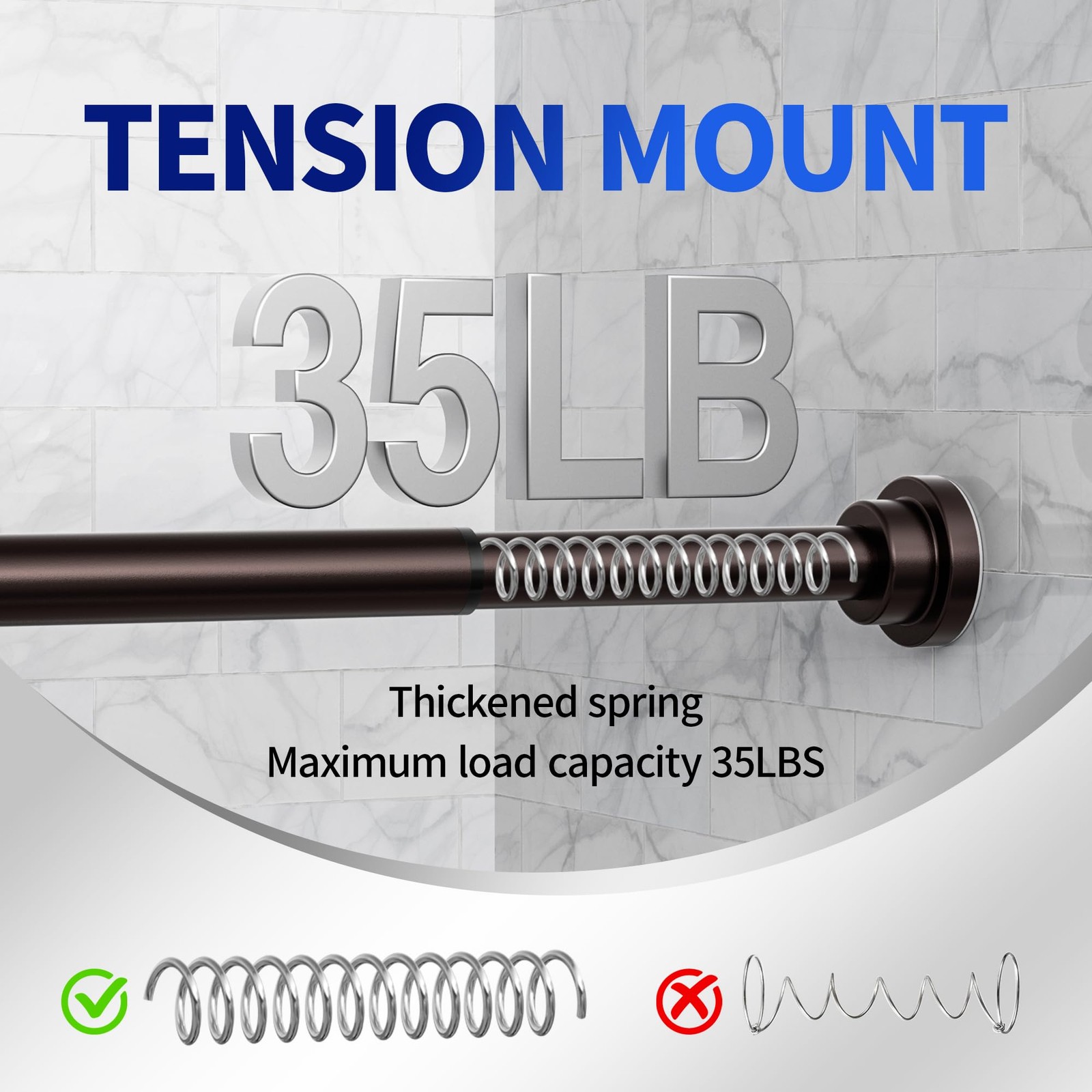 Heavy Duty Tension Shower Curtain Rod, Adjustable 28-74 inch, No Drill