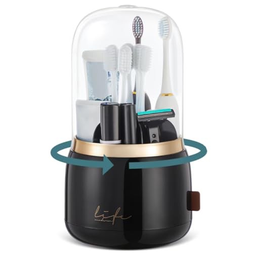 Toothbrush Holders with Cover for Bathrooms, 360° Rotating 7-Slot Black