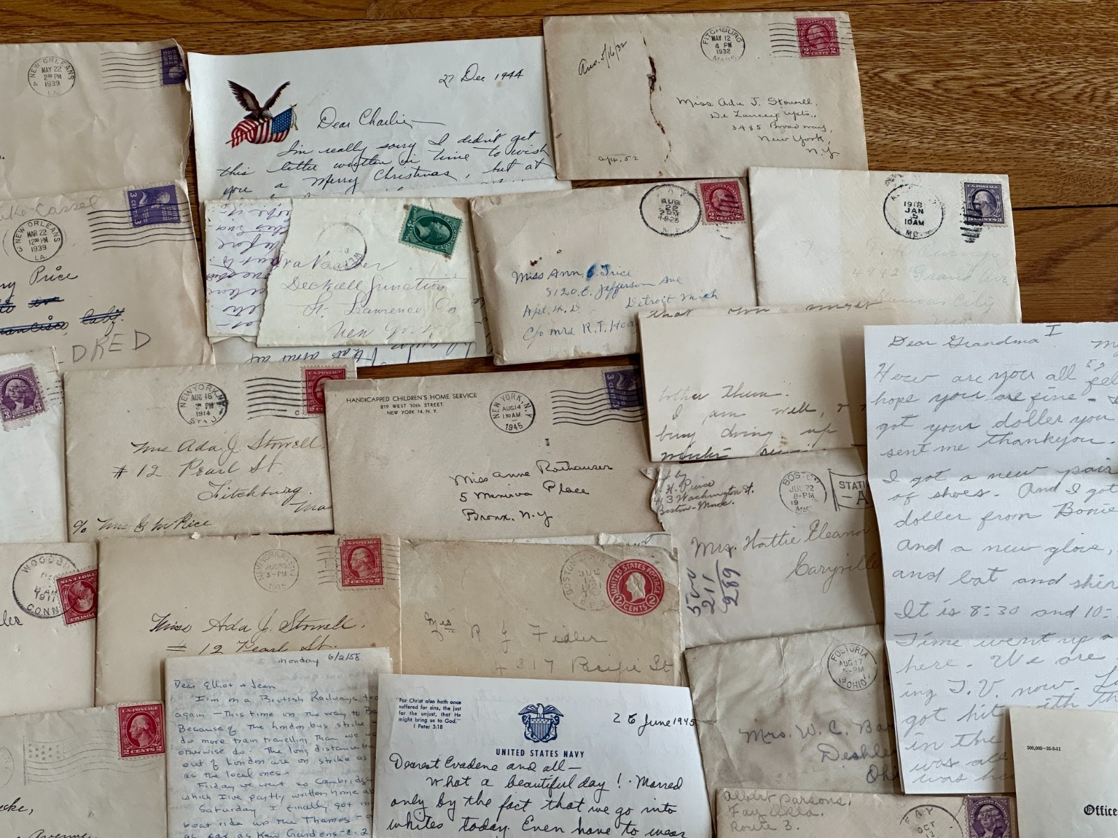 60 Pc. Mixed Correspondence Letter Lot 1885-1940s Vintage & Antique Old US Mail
