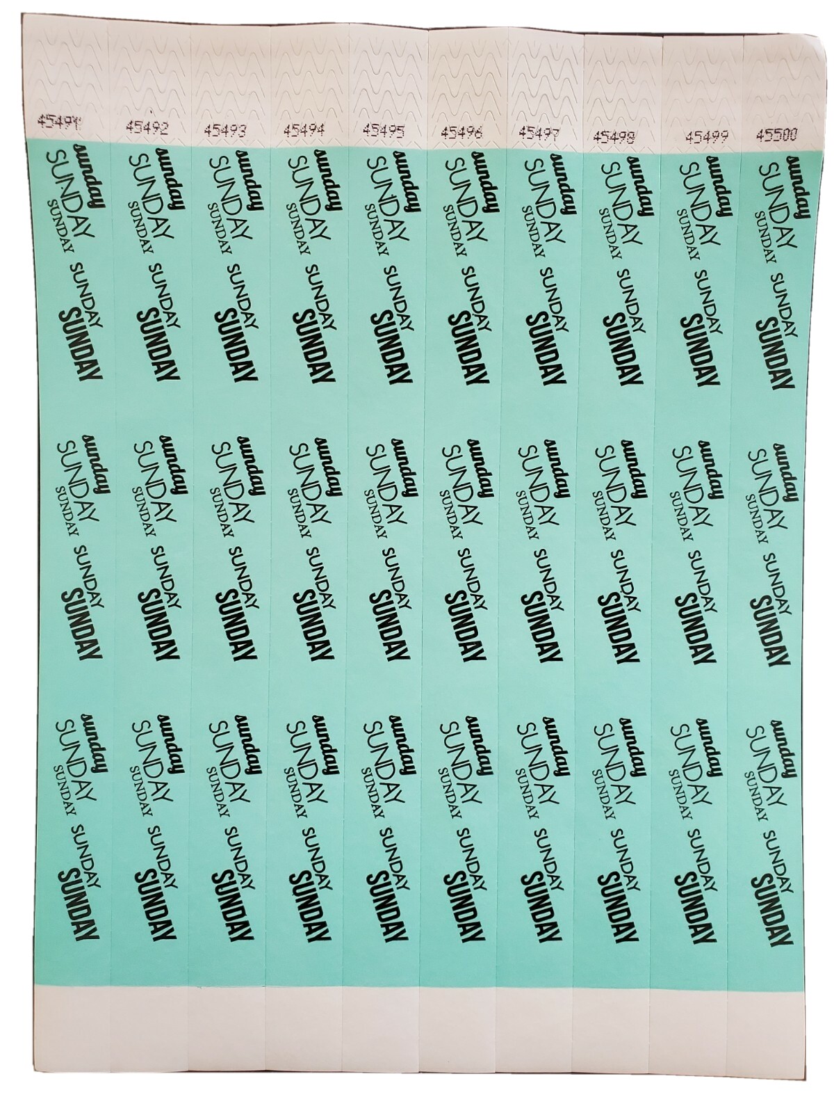 100  3/4"  AQUA (Sunday) TYVEK WRISTBANDS, PAPER WRISTBANDS