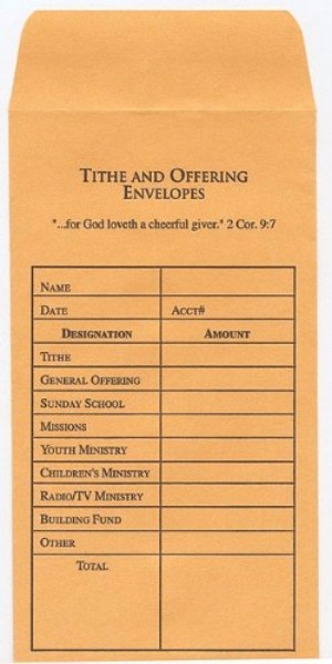 Tithe & Offering Envelopes NEW Standard Bill Size Package Of 100 2 Cor. 9:7