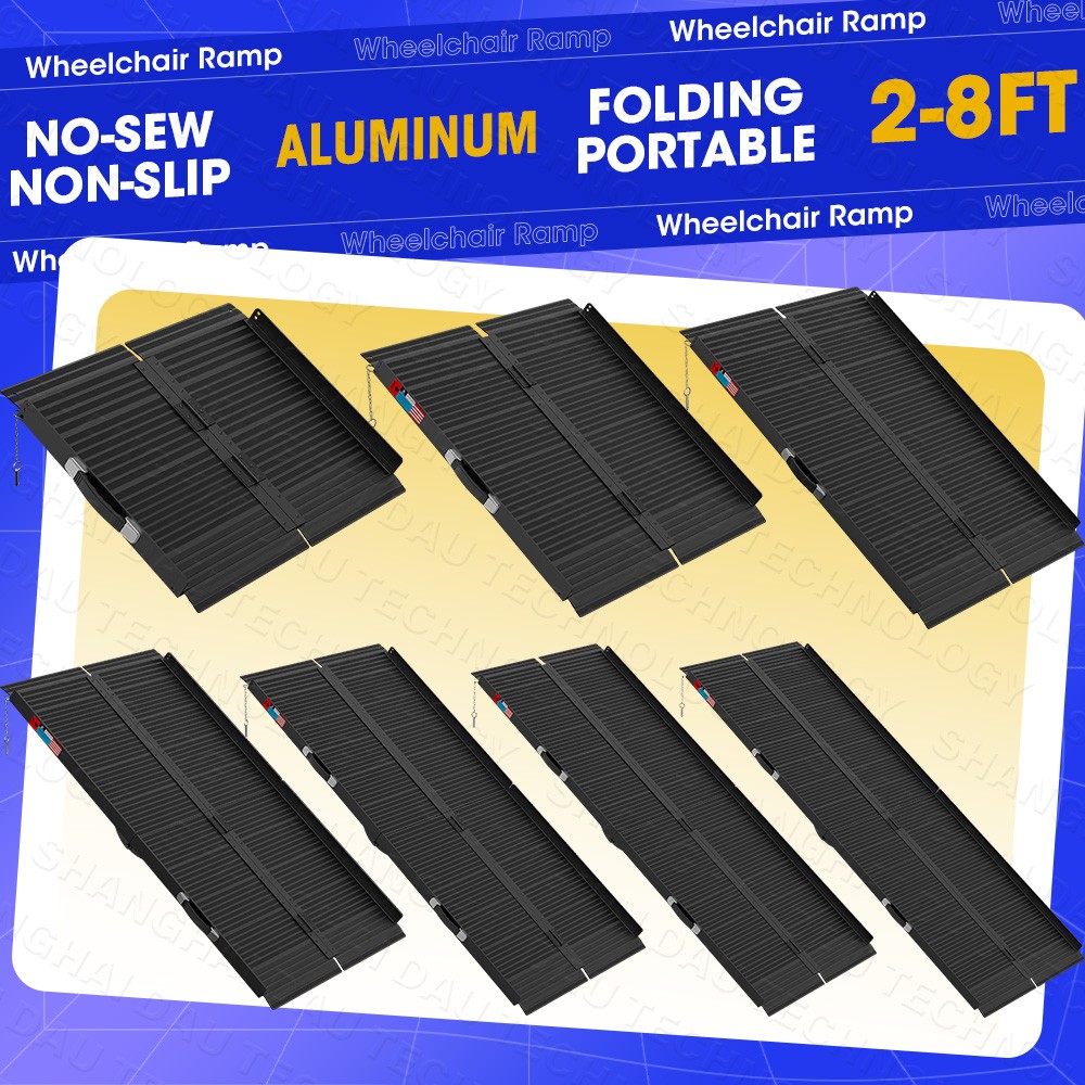 2/3/4/5/6/7/8 FT Folding Aluminum Wheelchair Ramp Mobility Ramp 800 lbs No-sew