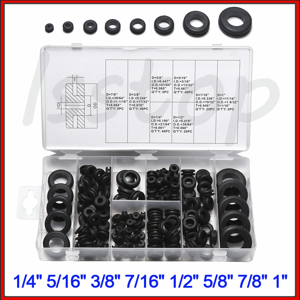 180 pcs Rubber Grommet Assortment Kit Set Electrical Wire Cable Gasket Ring US