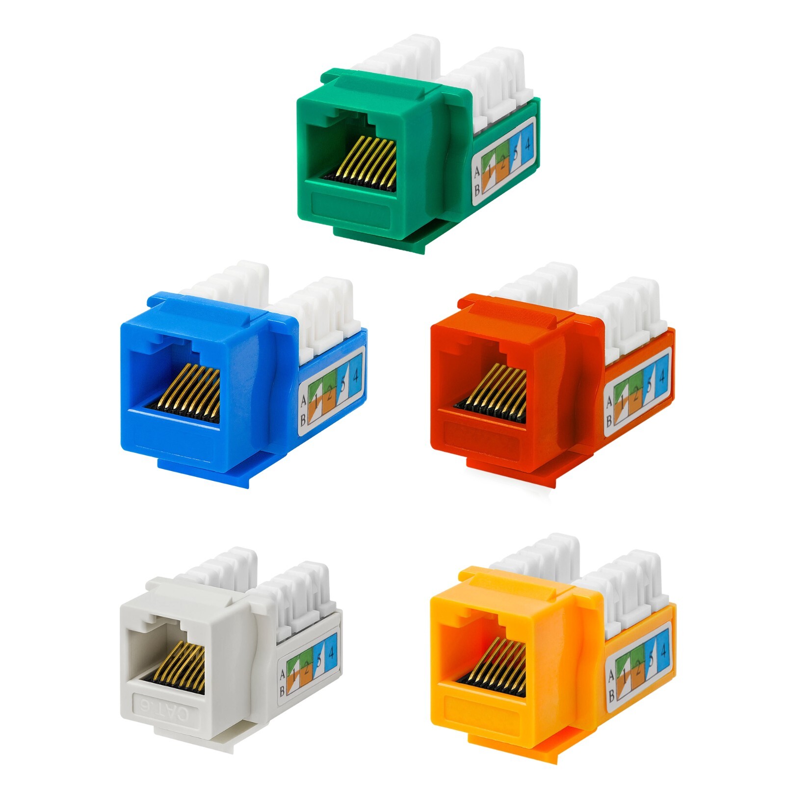 50 Pack Cat6 RJ45 Keystone Jacks 90? Network Connectors - 110 Punch Down 8P8C