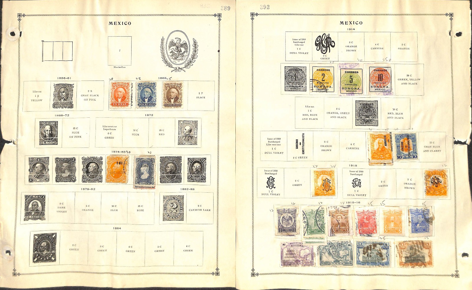 Mexico Stamp Collection on 18 Scott International Pages, 1856-1961 (BG)