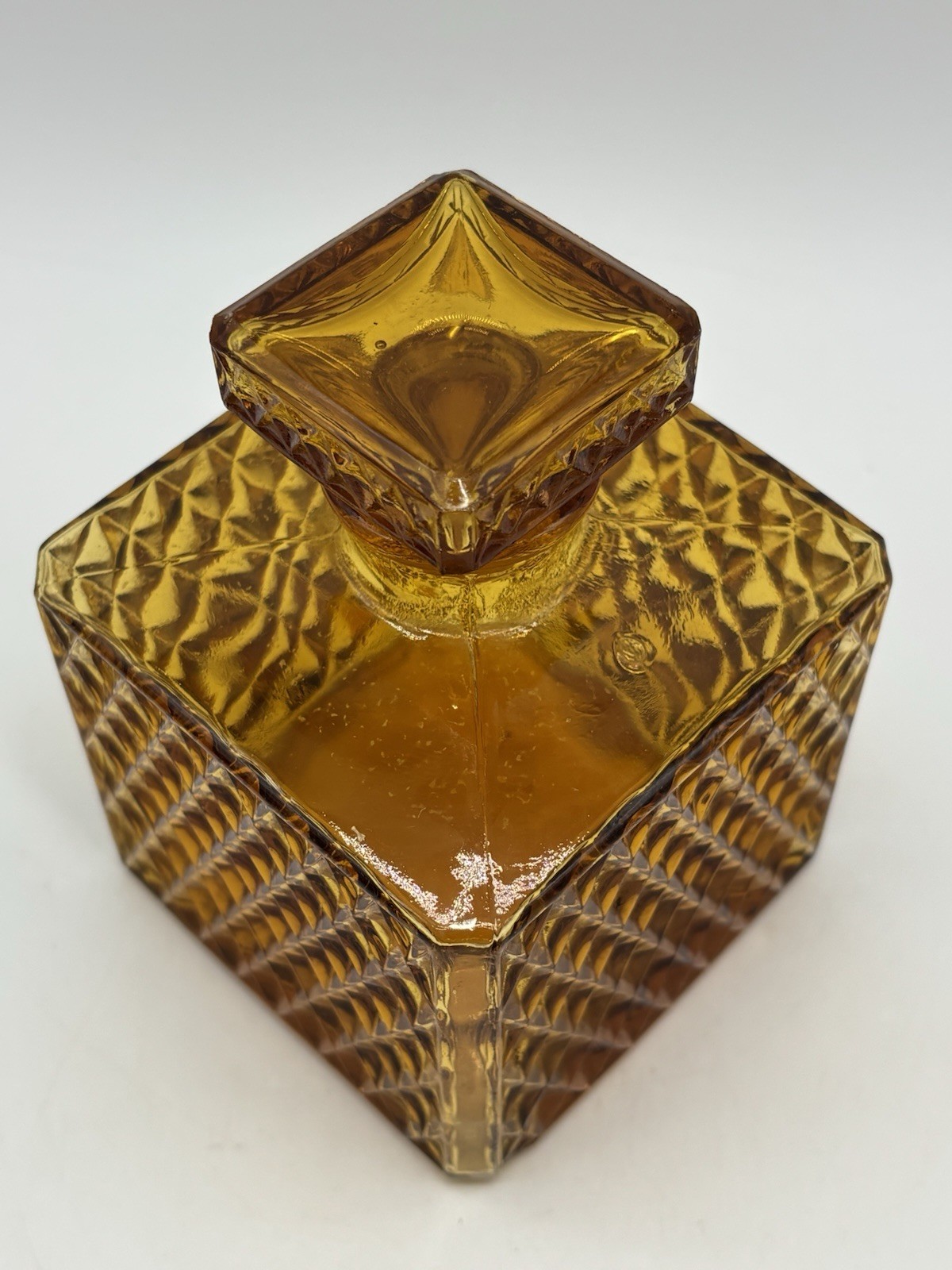 Vintage 1970’s Amber Glass Decanter/ Barware Home Decor 5”