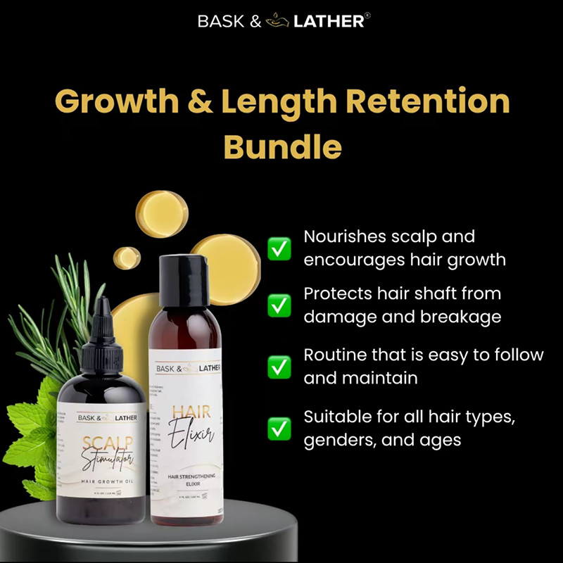 BASK AND LATHER Scalp Stimulator Hair Growth Oil-Lightweiaht Rosemary & Mint Ble