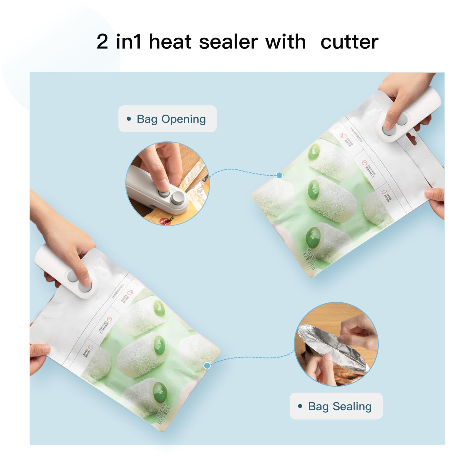 Mini 2-in-1 Snack Heat Sealer, Cutting Portable Food Sealer for Snack Sealing