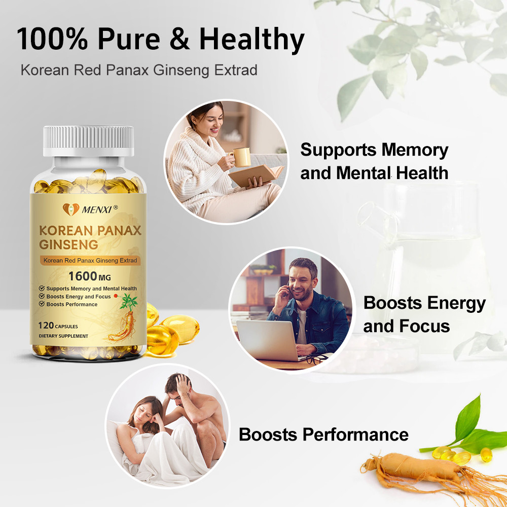 Korean Red Panax Ginseng 1600mg - 240 Capsules - Extra Strength Highest Potency