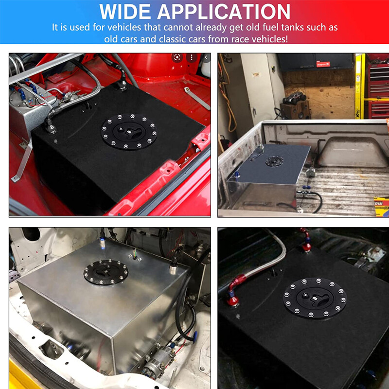 20 GALLON BLACK ALUMINUM FUEL CELL GAS TANK+CAP+LEVEL SENDER+STEEL FUEL LINE KIT