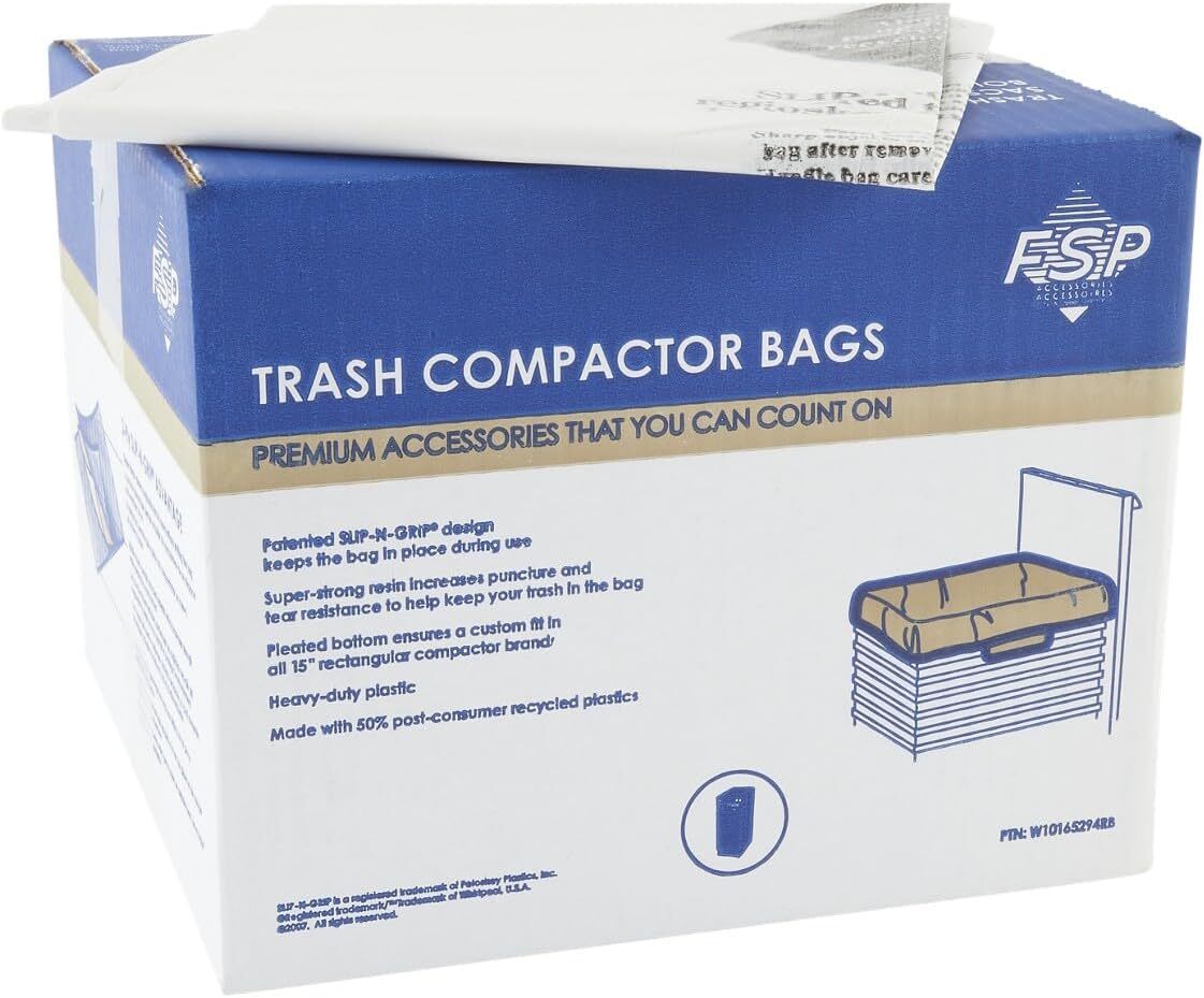 Whirlpool W10165294RB 15-Inch Plastic Trash Compactor Bags 60 Count Pack