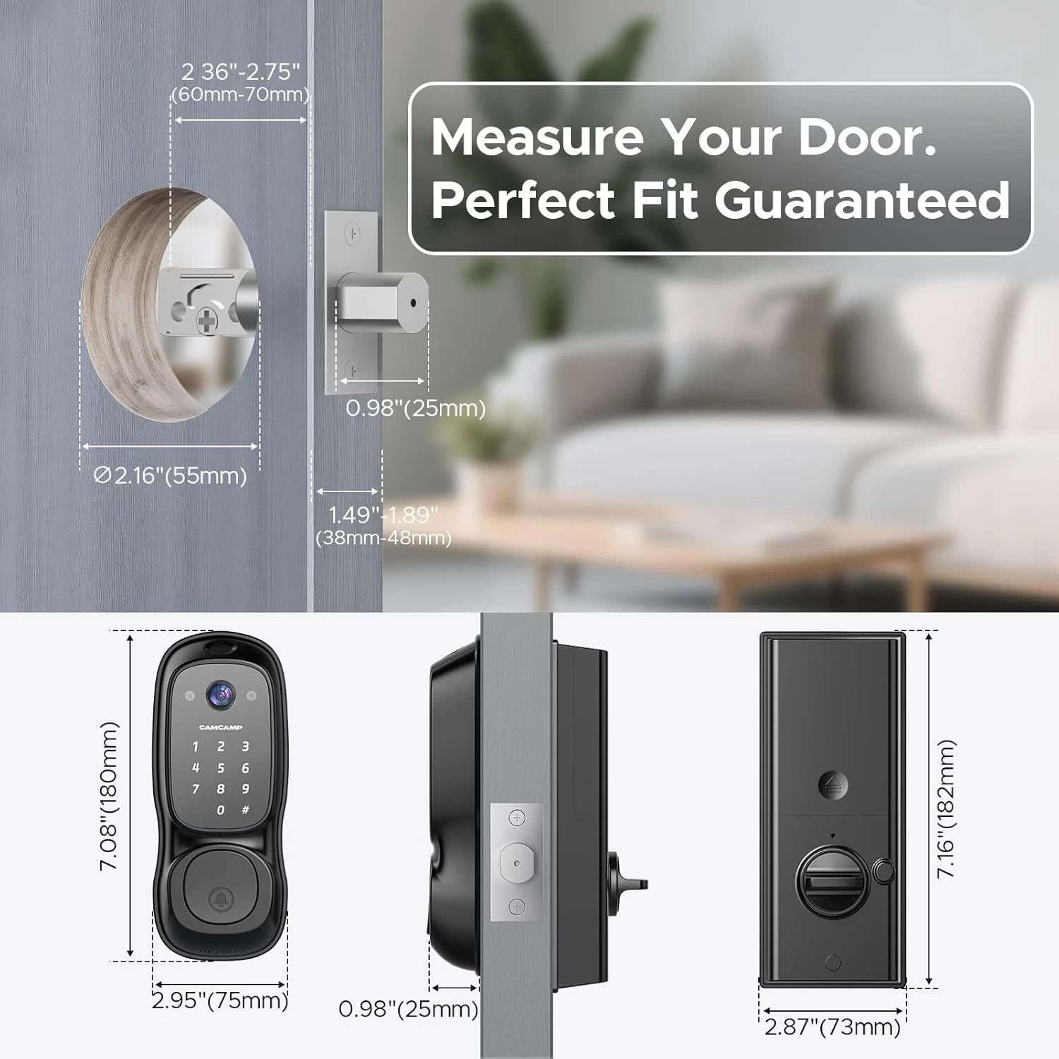 WiFi Video Smart Lock with Camera & Handle 6-in-1 Keyless Entry 2-Way Audio IP66