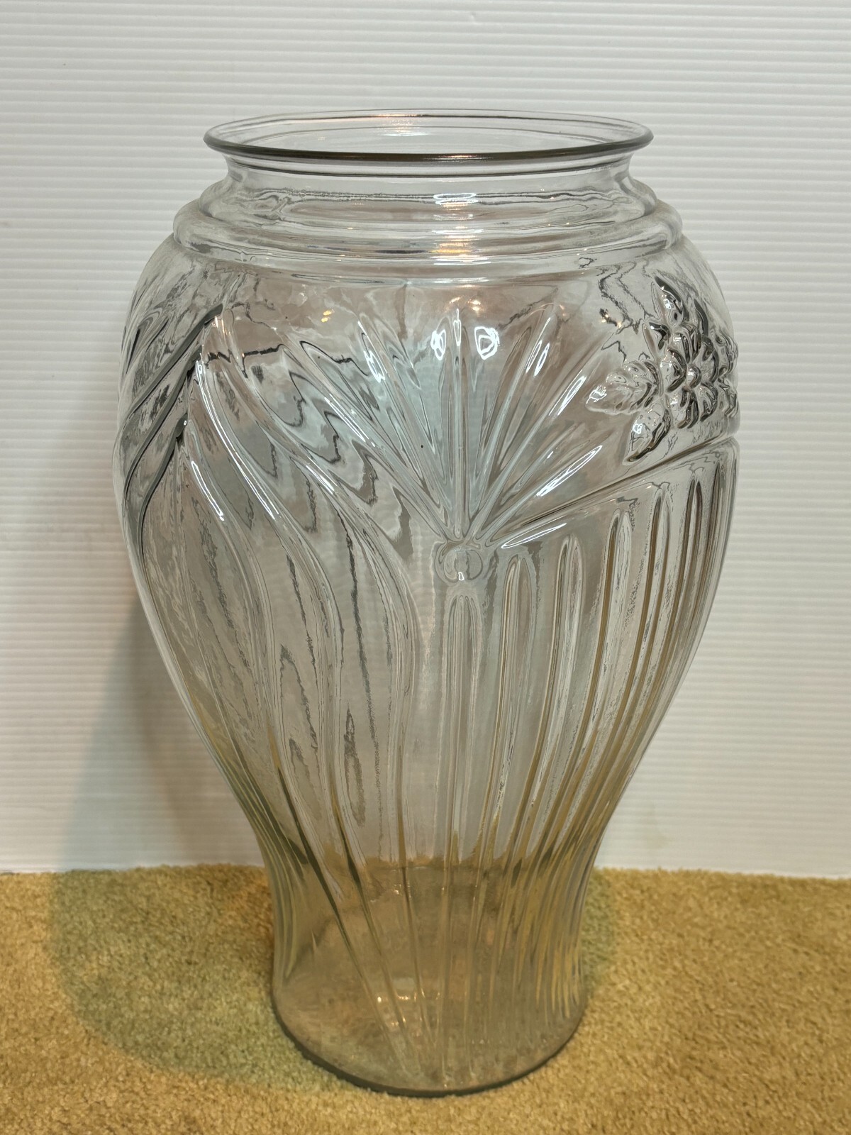Vintage Clear Cut Thick Heavy Glass Urn Canister Umbrella Cane Stand Vase 16"
