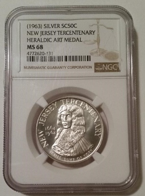 1963 Heraldic Art So-Called 50 Cents Silver Medal New Jersey MS68 NGC