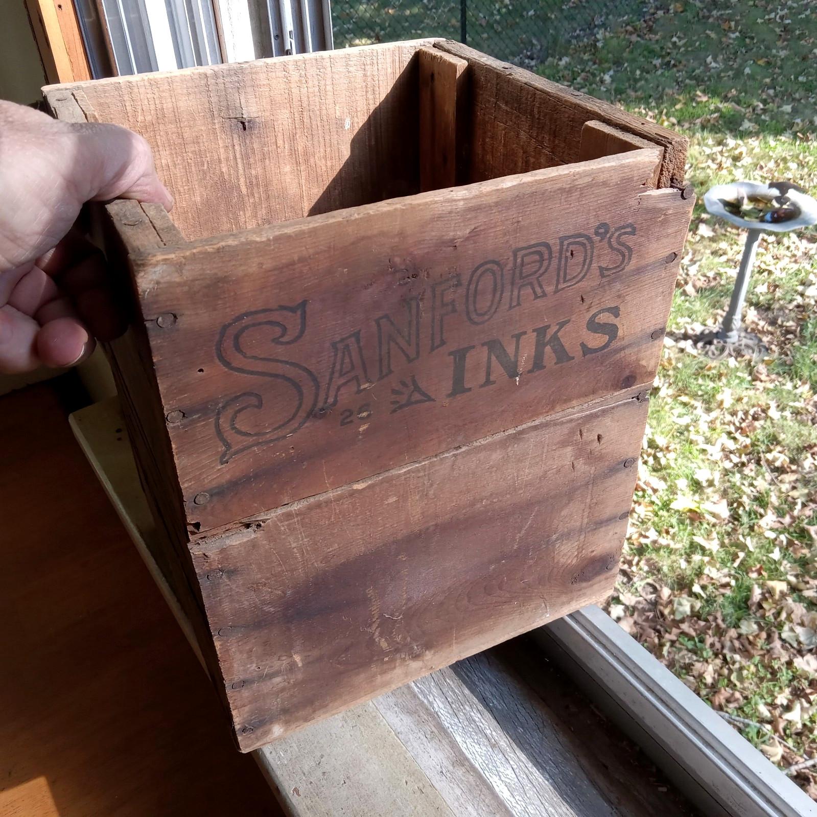 SANFORD'S INKS LIBRARY PASTE WOOD SHIPPING BOX 100 YEARS OLD PRINTED ALL 4 SIDES
