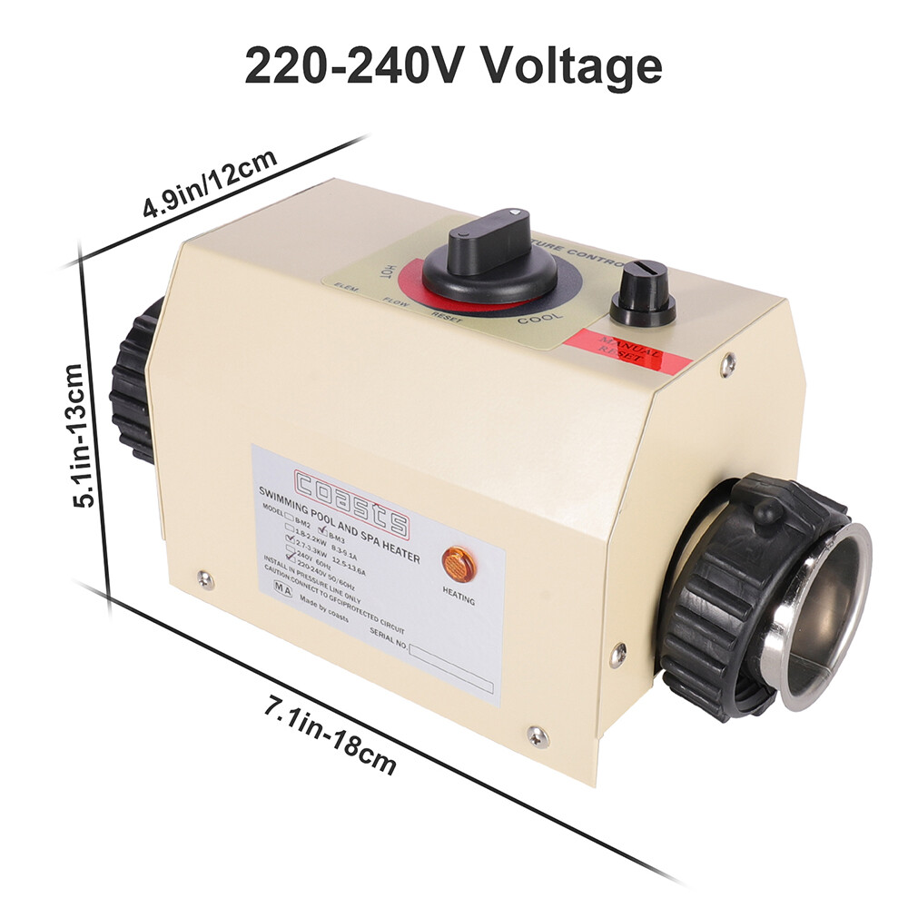 3KW Pool Heater Electric Water Heater Swimming Pool SPA Bath Tub Thermostat 220V