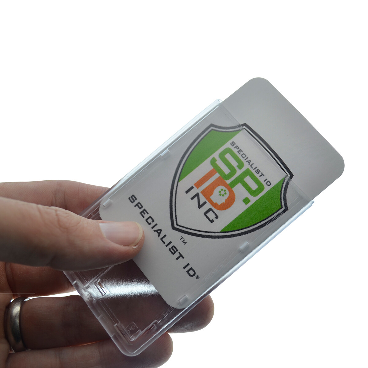 2 Pack -Rigid Hard Plastic Vertical Badge Holder- Slide Out Tab by Specialist ID