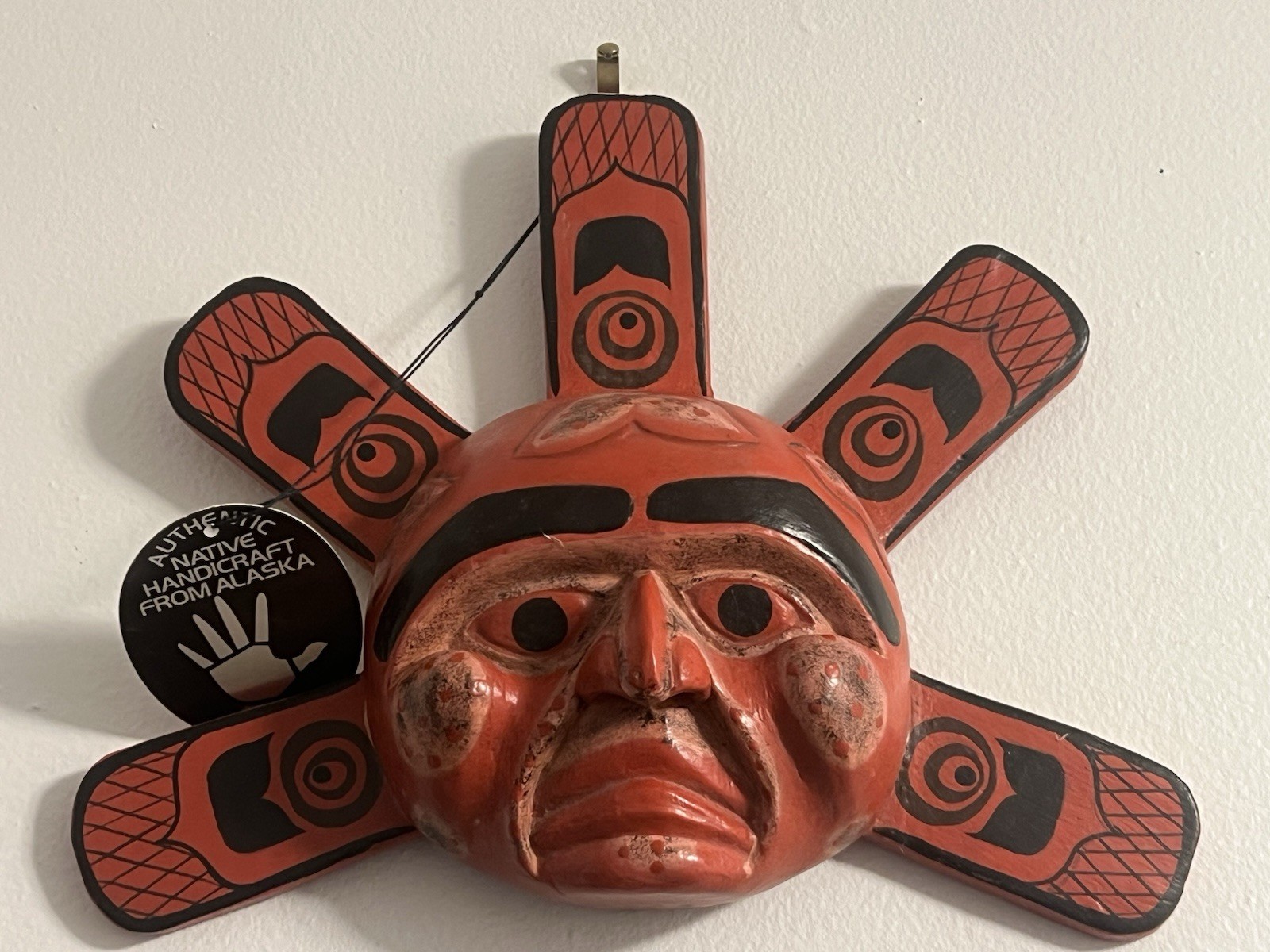 Signed Alaskan Native Artist Pacific NW COAST HAND CARVED SUN MASK Vintage