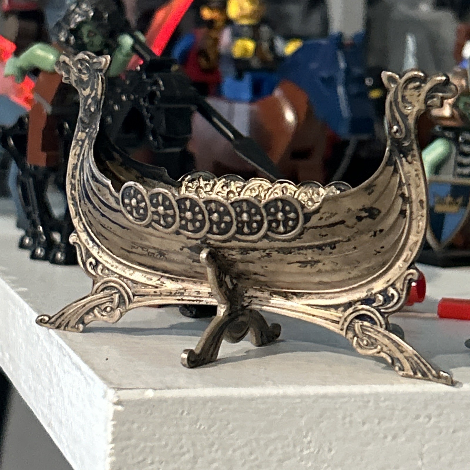 Vtg STERLING SILVER Norwegian Norge VIKING SHIP Open SALT CELLAR