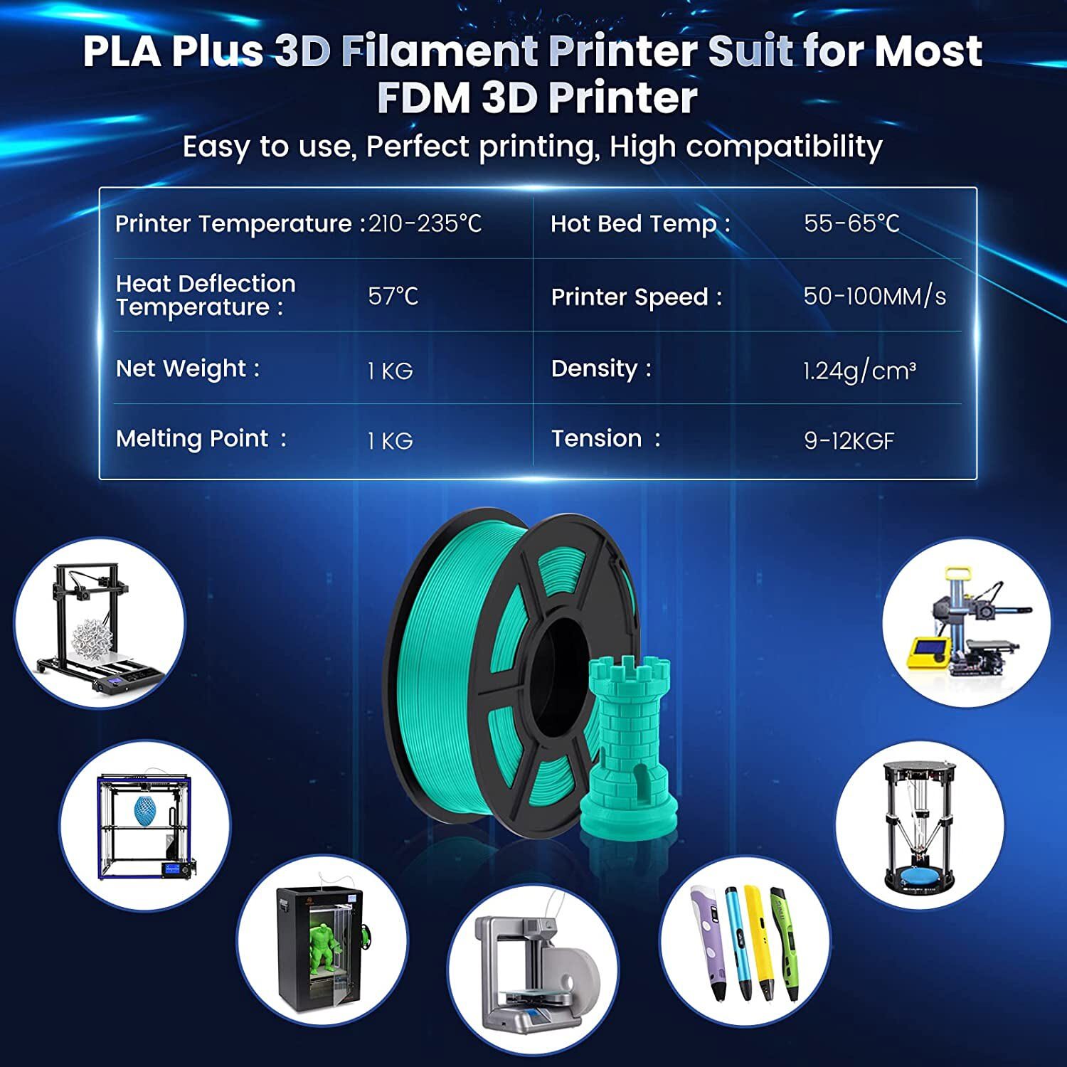 SUNLU 10x 1KG PLA+ 3D Printer Filament 1.75mm PLA Plus 10KG For FDM 3D Printers