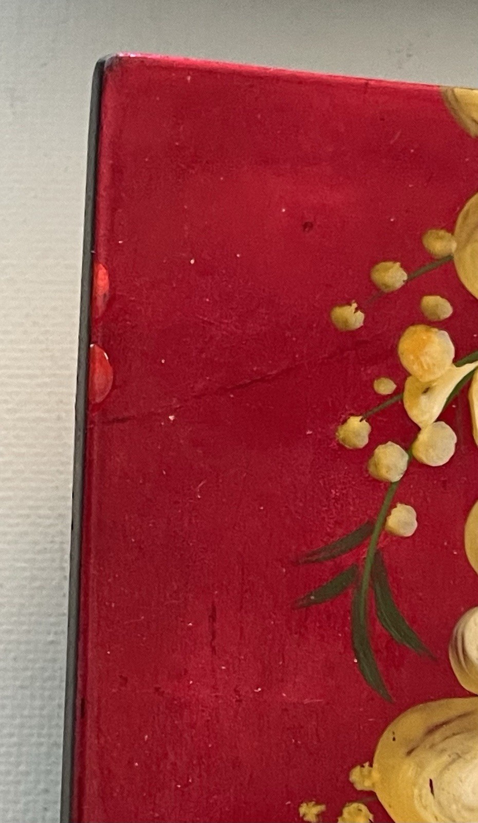 Japanese Lacquer Wall Plaques Cherry Blossoms Red Foil Set of 3