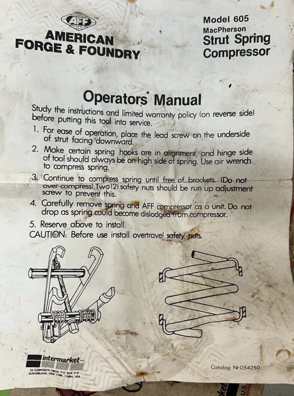 AFF Model 605 MacPherson Strut Spring Compressor Missing Adj. Screw