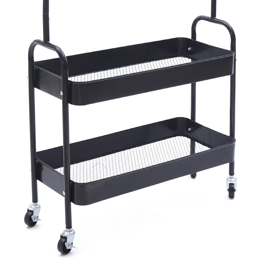 Clothing Rack Garment Rack Clothes Hanger Rolling Base w/ 2 Metal Basket Retail