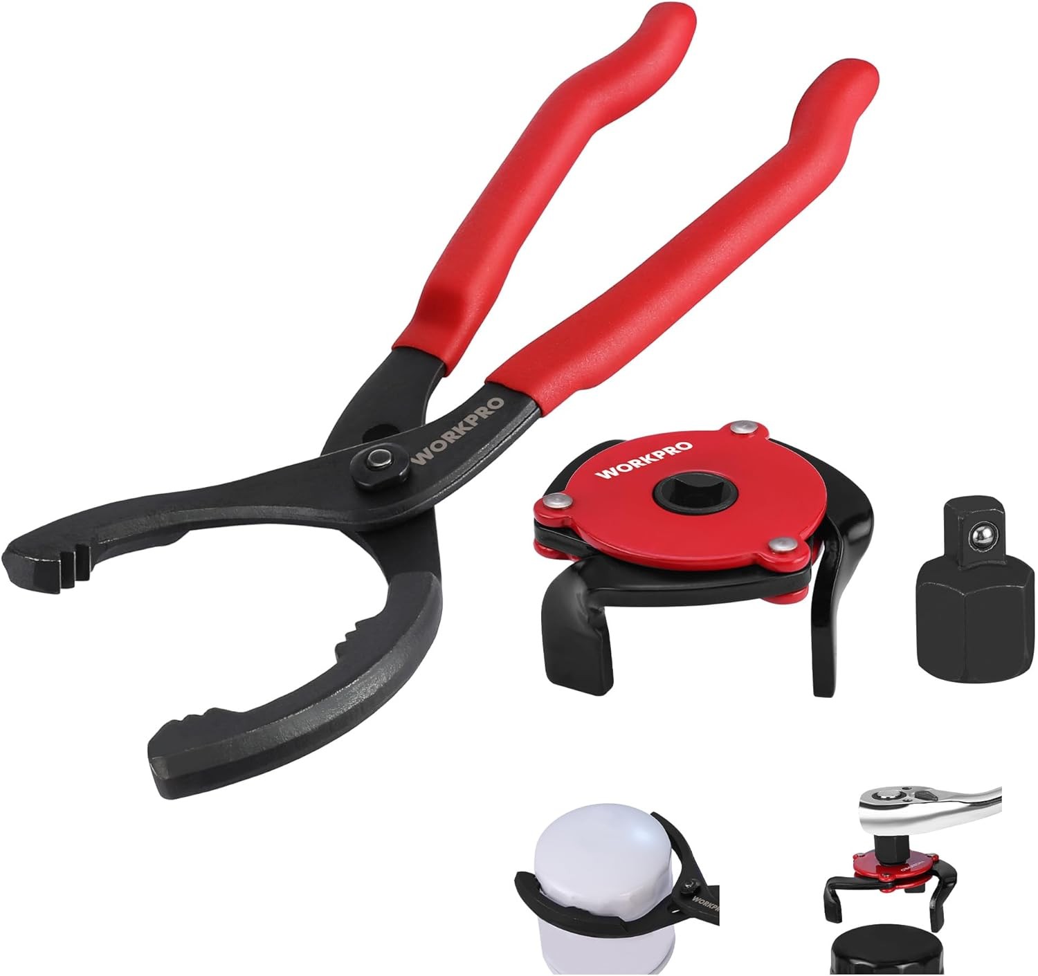 WORKPRO 2PCS Oil Filter Wrench 12" Adjustable Plier 3-Jaw Universal Removal Tool
