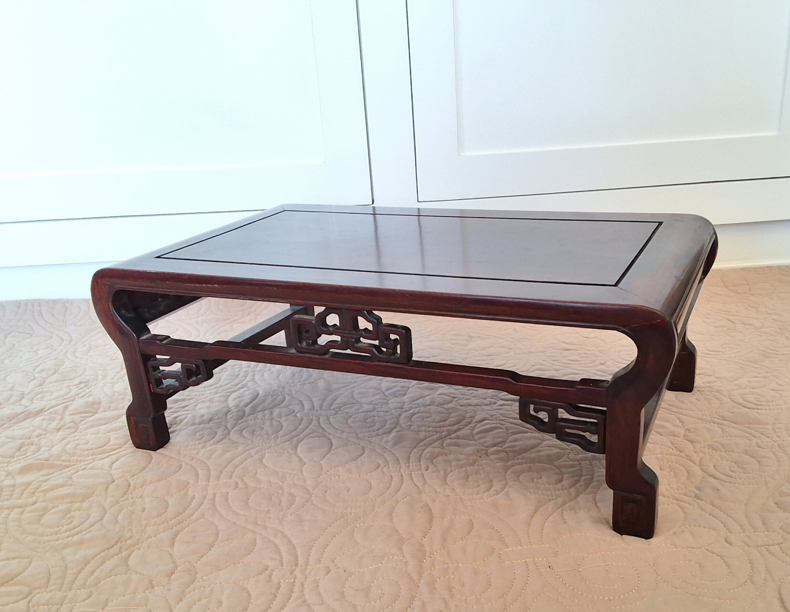 Pair MCM Oriental Asian Mahogany Brown Rectangular Shrine Table Set Bonsai Vtg