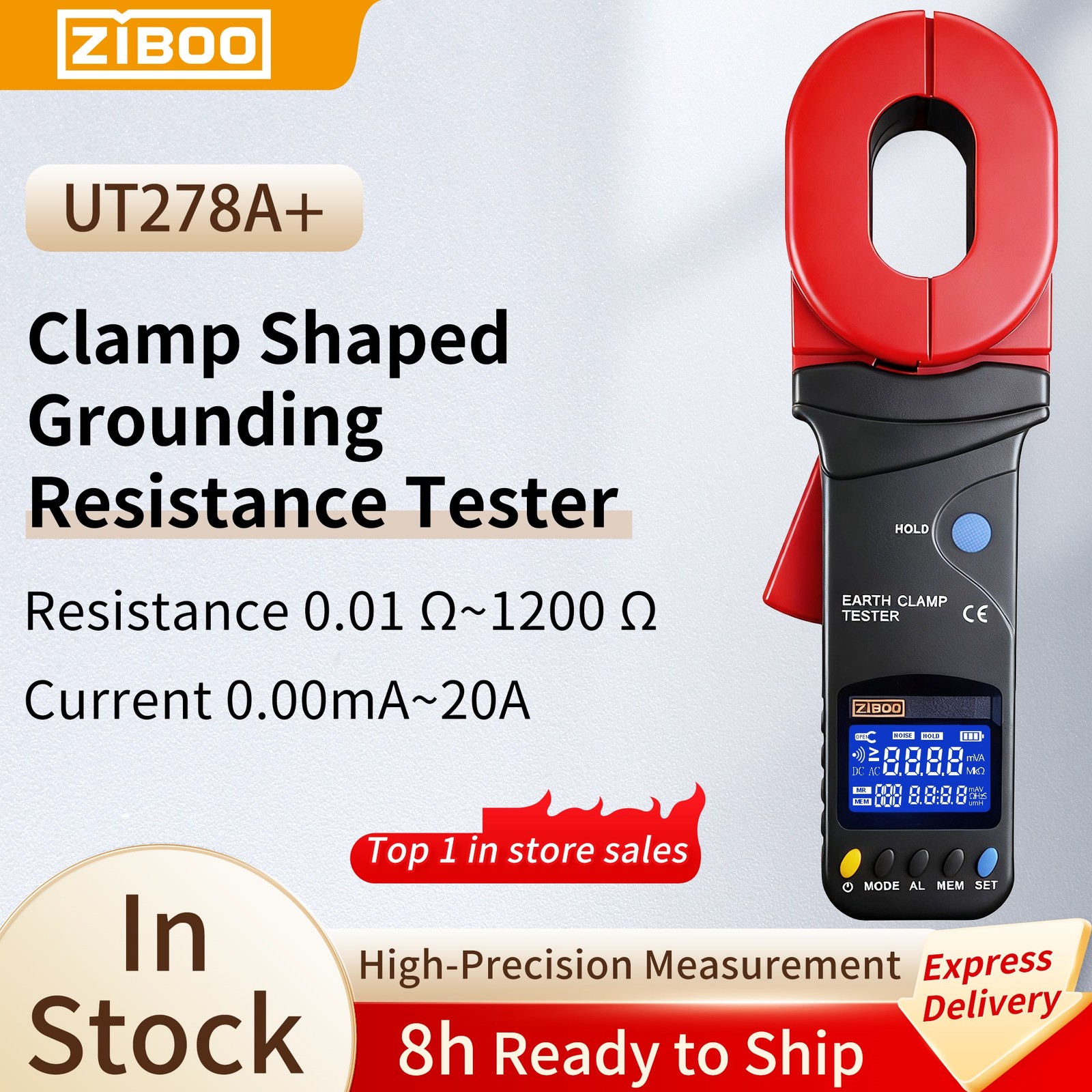 ZIBOO UT278A+ Clamp Ground Resistance Tester Ground Loop Resistance 32MM jaw ✦Kd
