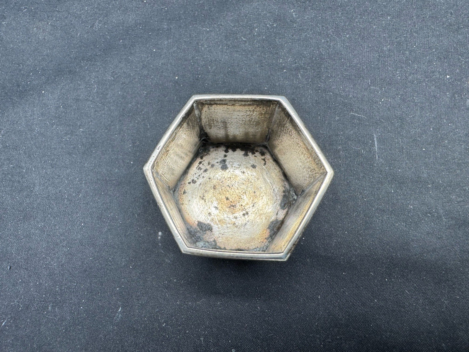 Antique Chinese Export Sterling Silver Salt Cellar w/ Glass Insert