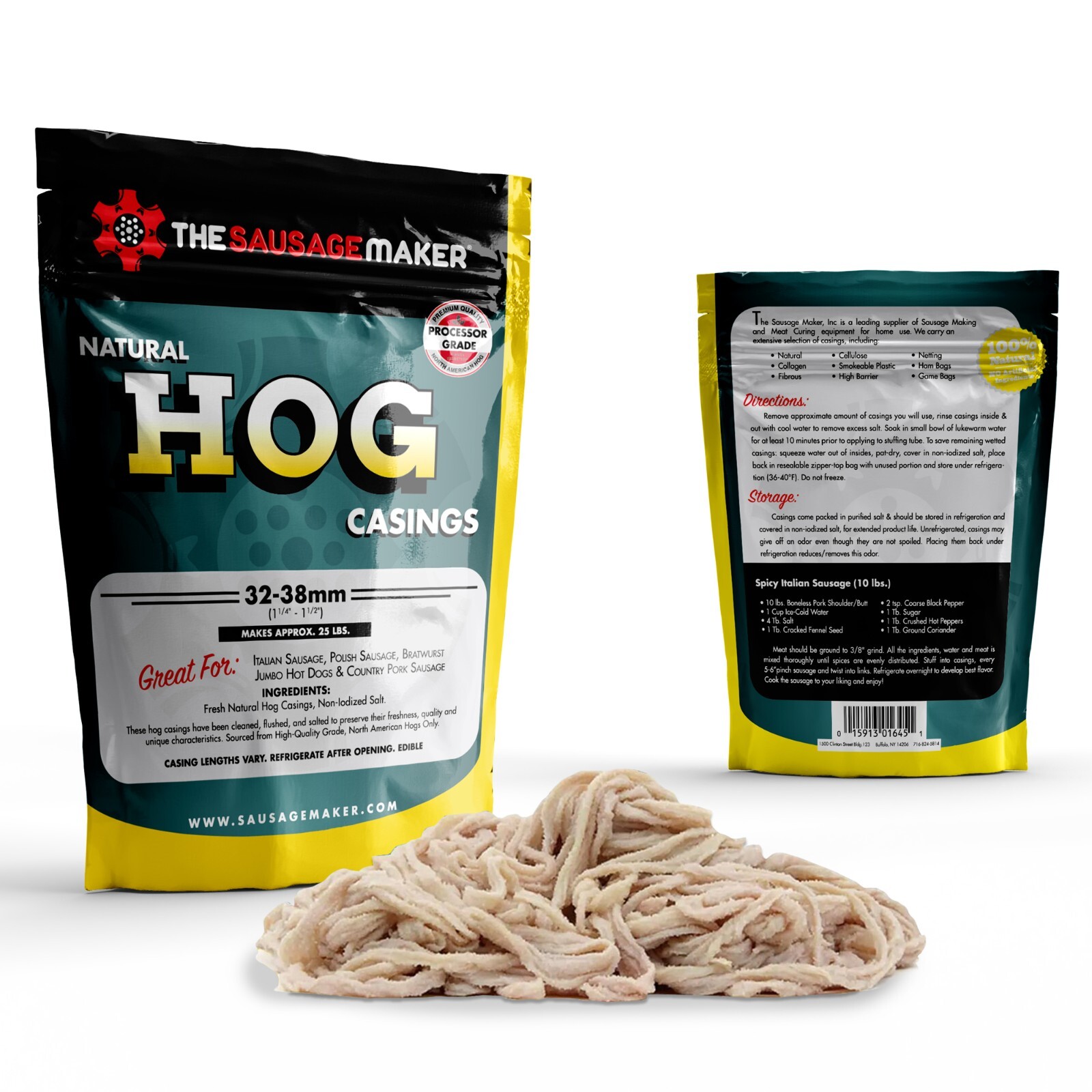 The Sausage Maker Natural Hog Sausage Casings 32-38 MM Stuffs 25Lb Meat One Pack