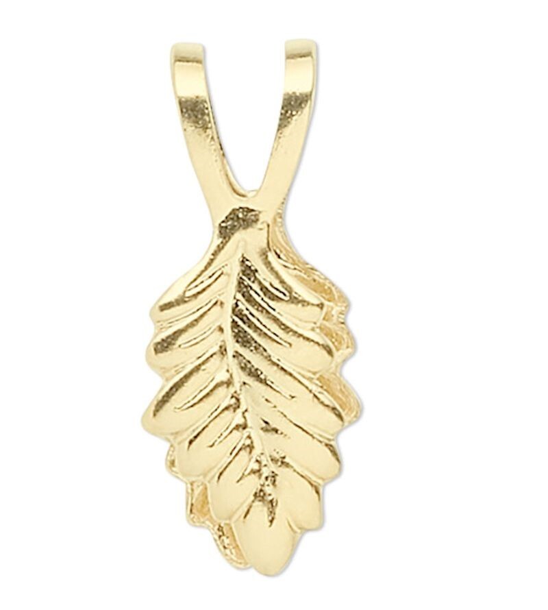 Bail, Fold Over, Gold Plated Brass Glue on Y Leaf 39x7mm Pendant with 20mm Grip