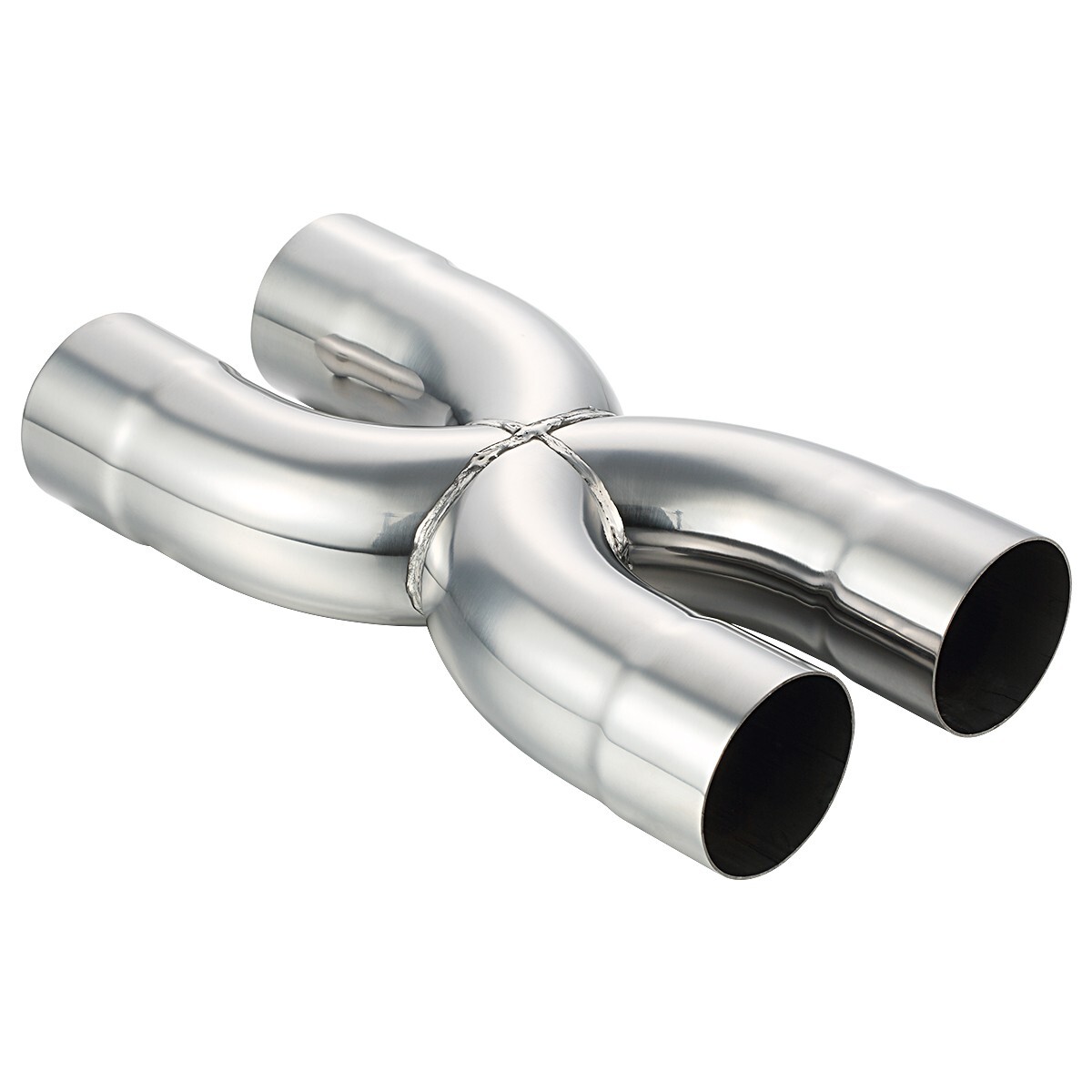 Stainless Steel Polished X-Pipe 2.5" Inlet, 2.5" Outlet, 12" Overall Length