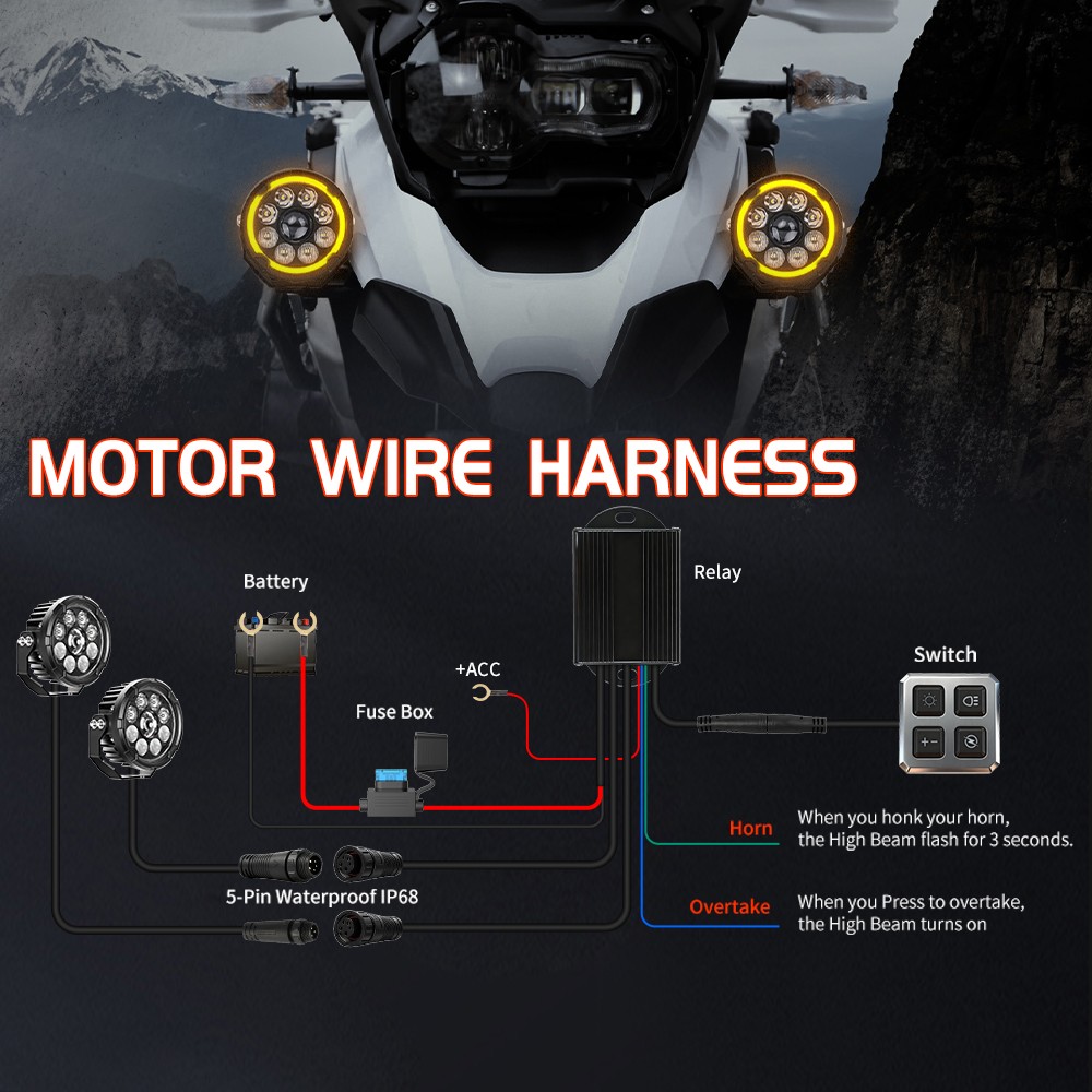 2x 4.5" LED Motorcycle Driving Lights White Amber DRL Fog Lamp Auxiliary Lights