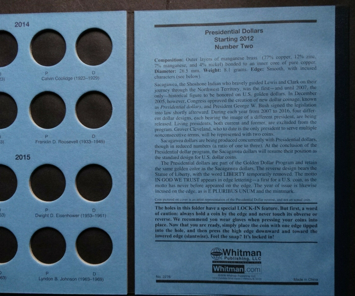 Set of 2 Whitman Presidential Dollar P&D Coin Folder 1 & 2 2007-2017 Album Book