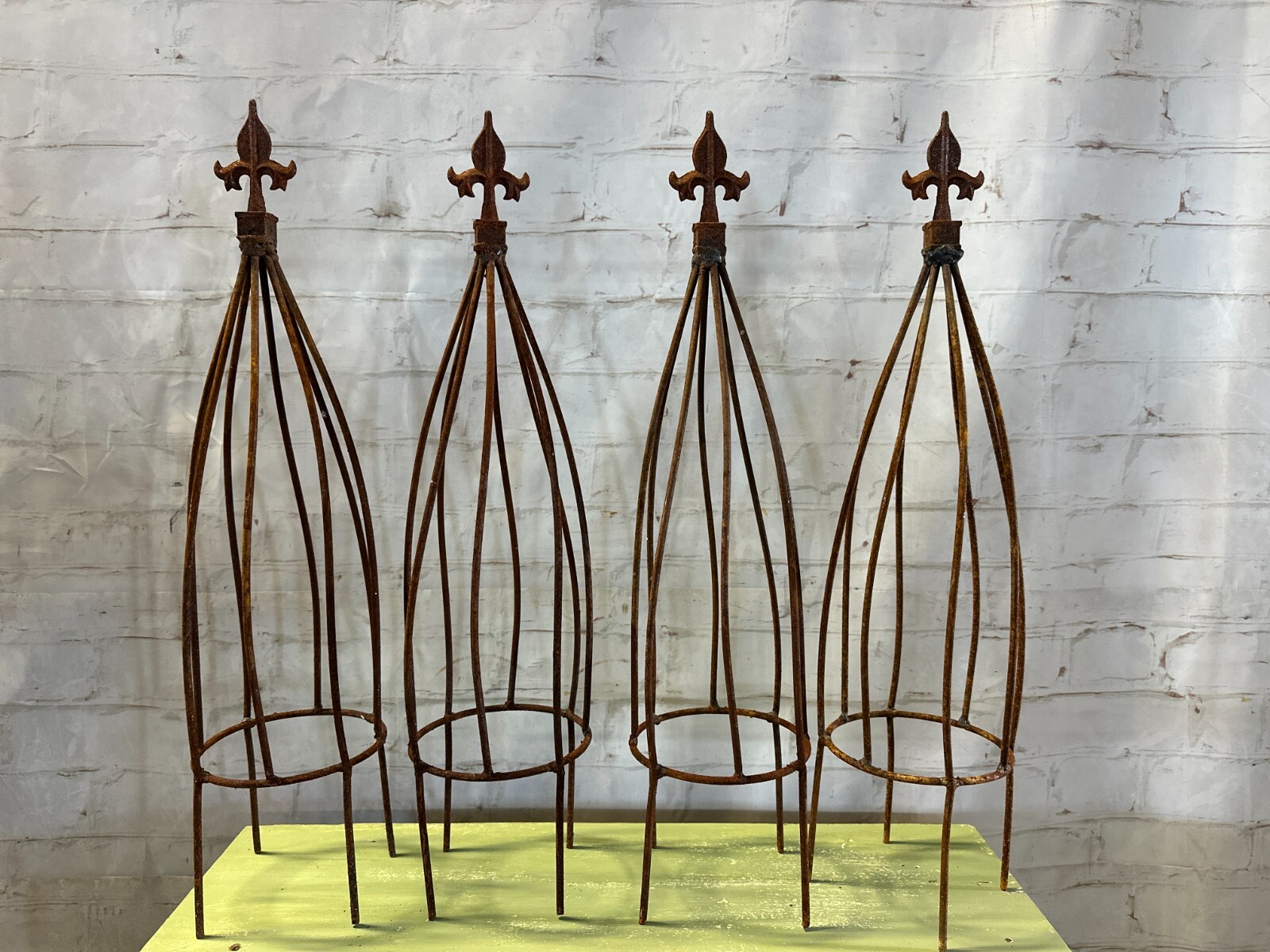 19" Twist Plant Support Garden Trellis Topiary, Rusty Wrought Iron Obelisk