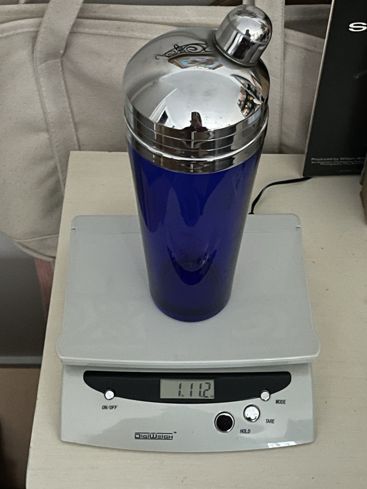 Vintage Cobalt Blue Thick Glass Cocktail Shaker 11" Tall Art Deco MCM FABULOUS!