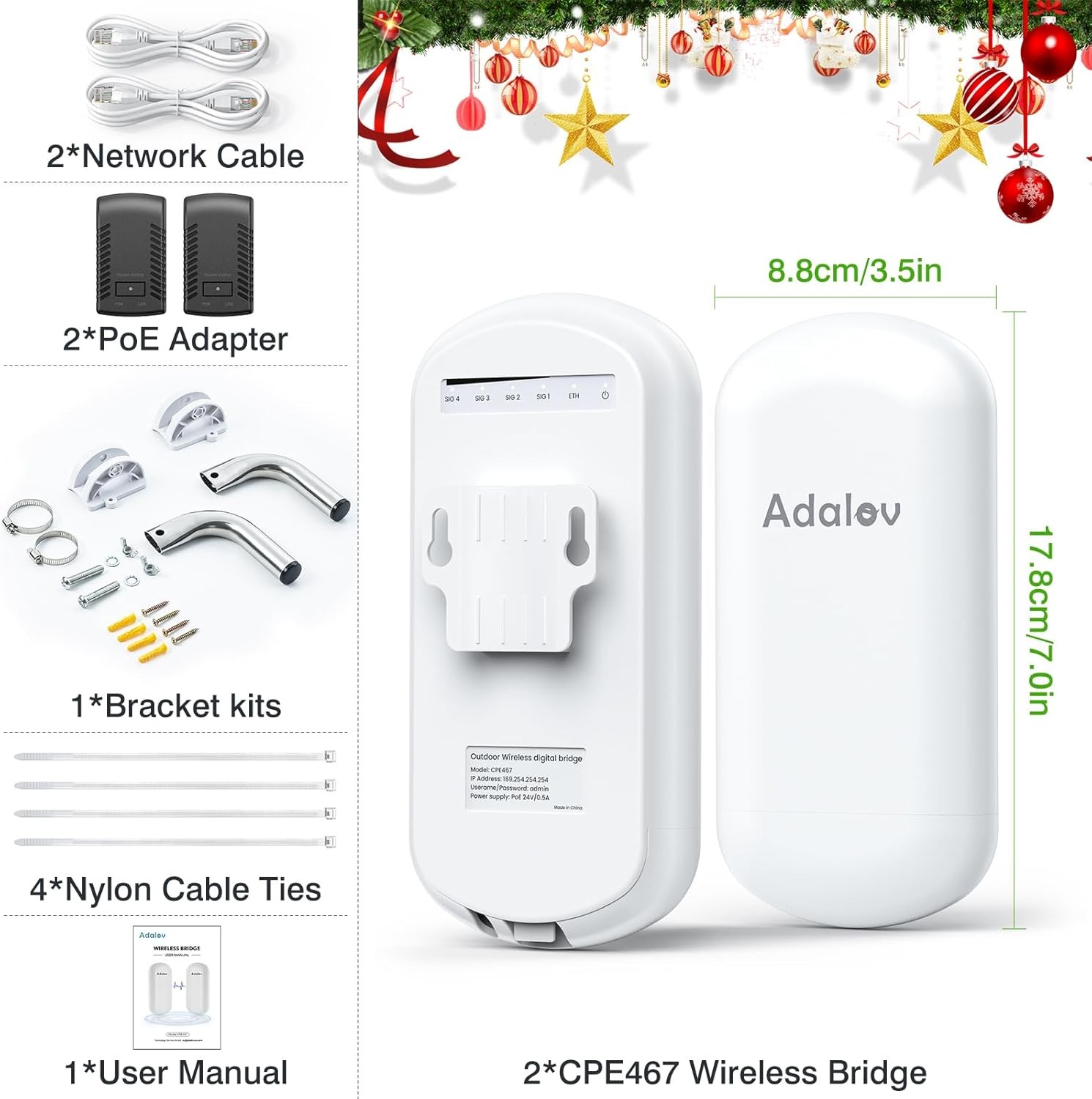 5.8GHz WiFi Bridge Long Range Outdoor Point-to-Point Wireless Bridge Plug & Play