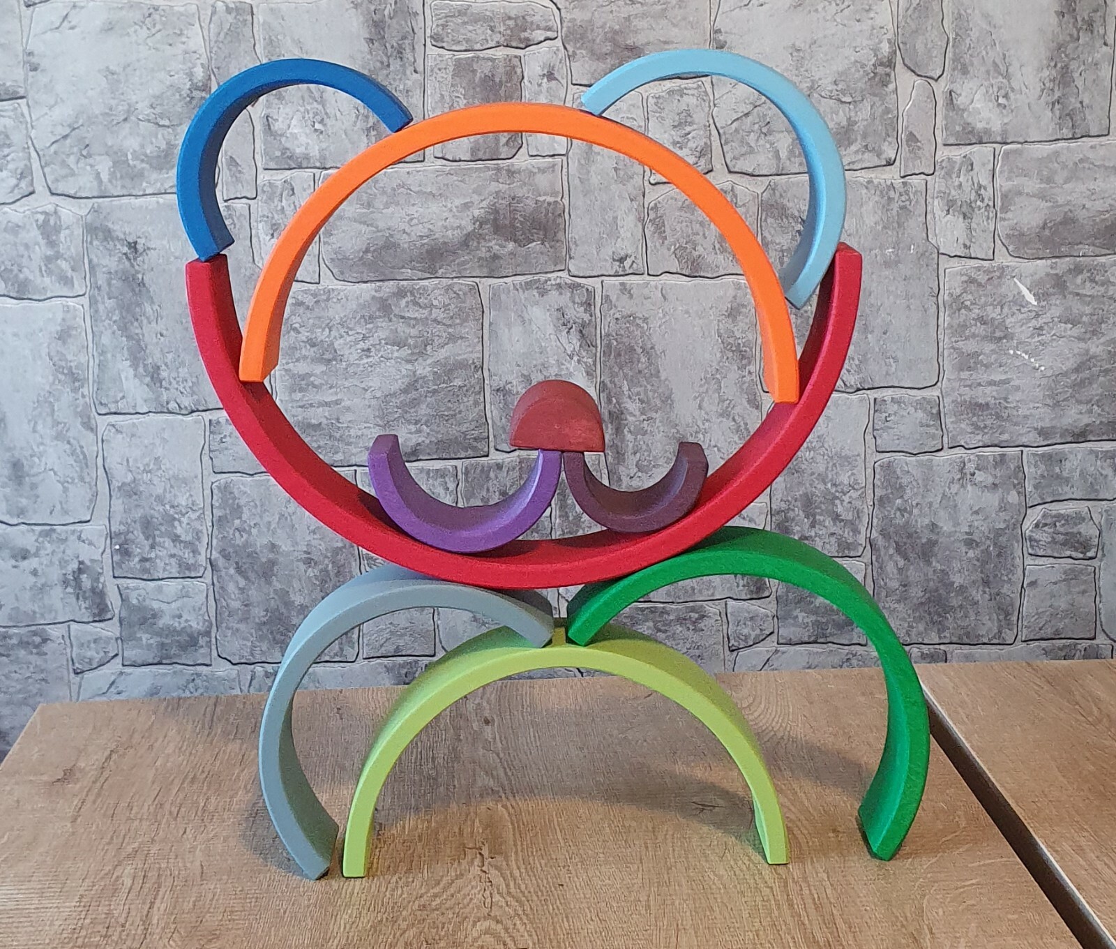 Wooden Waldorf Rainbow Stacker Toy Grimms Style +1 Age 12 pcs.