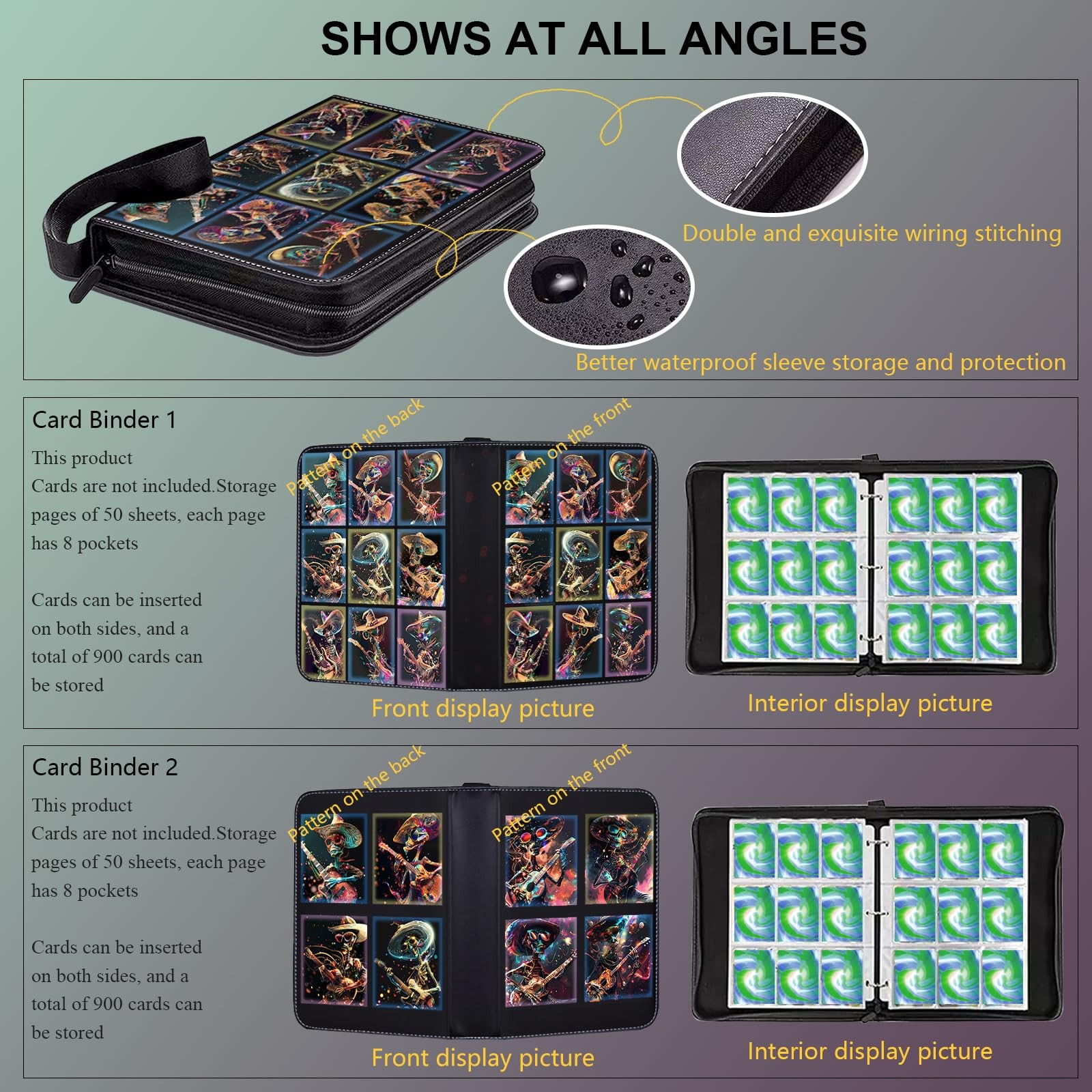 Alien B 2 Pack 9-Pocket Trading Card Binder 50 Sleeves Waterproof 900 Cards