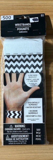 Event wristbands - All Number Sequenced, Choose theme, color & +