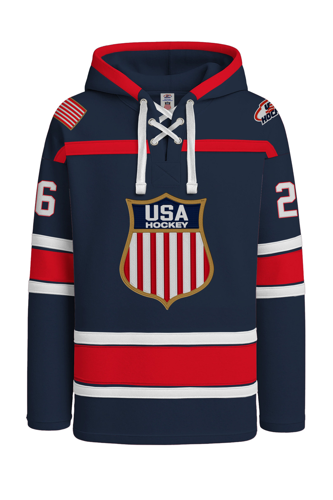USA Hockey Shield Logo Official Embroidered Navy Lace Hoodie
