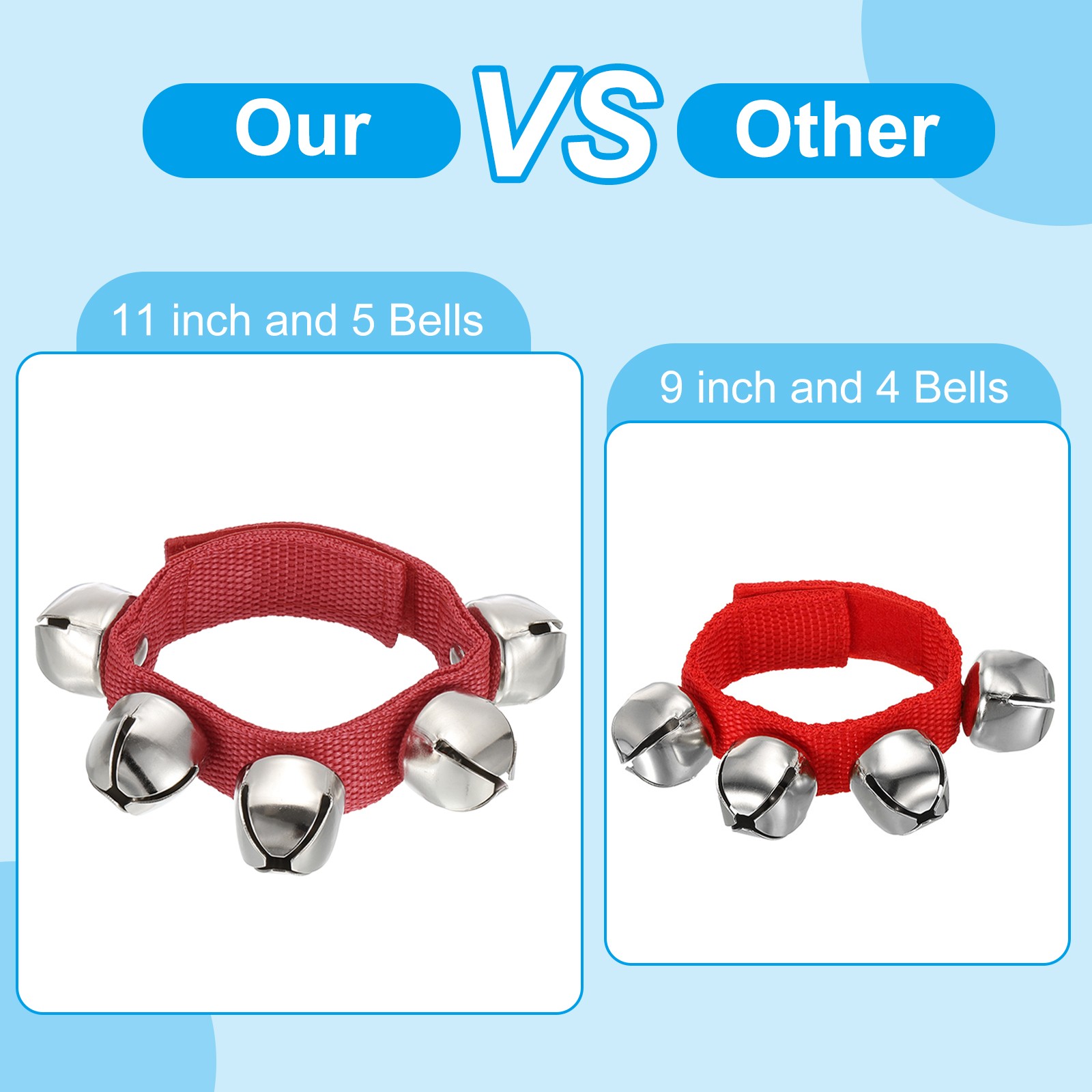 4 Pcs Wrist Bells 11in Ankle Bells Jingle Bells with 5 Silvery Bells Red