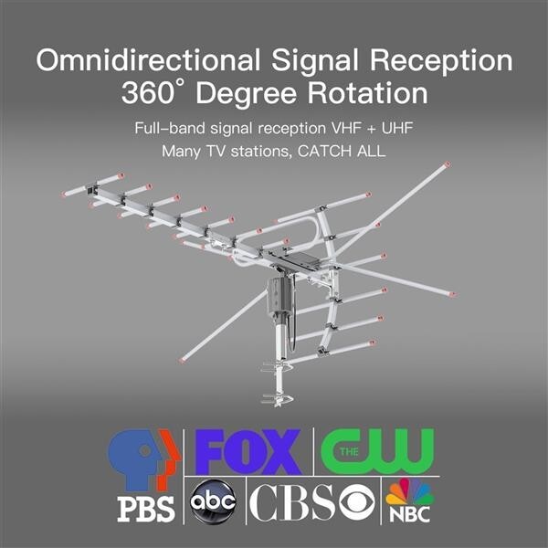 990 Miles HD 1080P Outdoor Amplified HDTV Digital TV Antenna VHF UHF 360°Rotatio