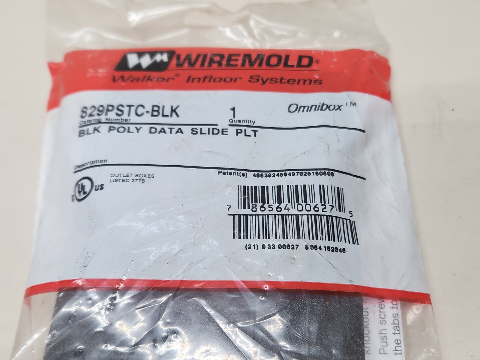 Walker Wiremold 829PSTC-BLK Poly Data Slide Plate Black ~ Brand New