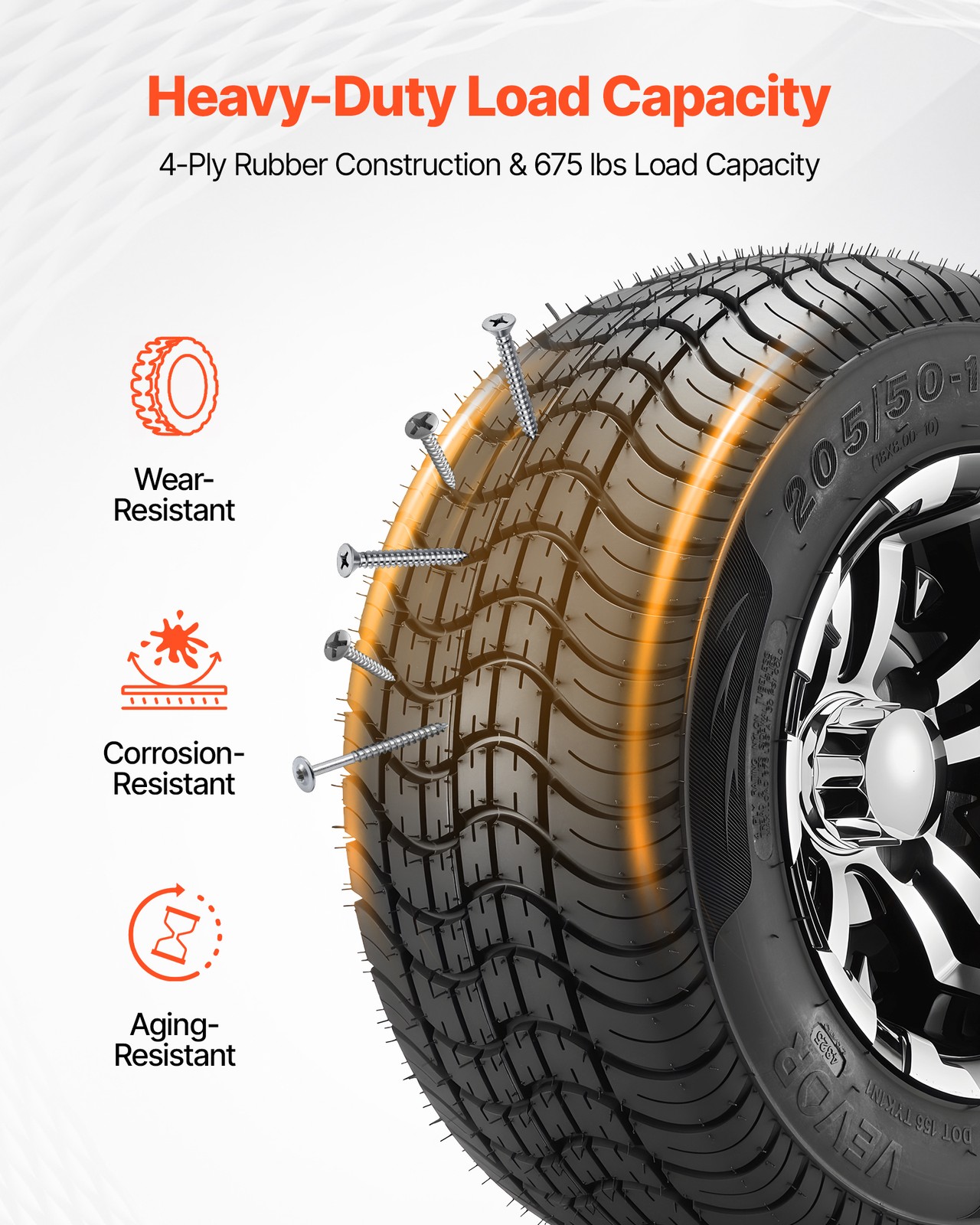 VEVOR Golf Cart Wheels & Tires Set of 4 10" 205/50-10 Fit Yamaha EZGO Club Car