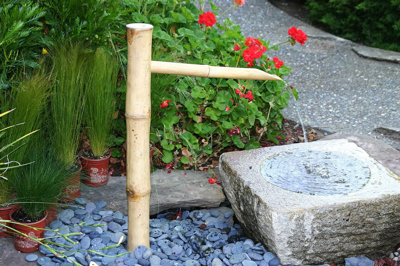 Bamboo Accents 36” Tall Outdoor Water Fountain with Pump, Natural Split-Resistan